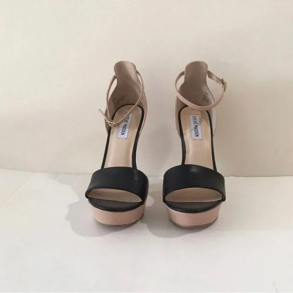 Steve Madden Beige Open-toe Wedges with Gold Heel Detail - Picture 3 of 9